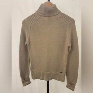 Naf Naf Tan Cotton Cable Knit Turtle Neck Sweater